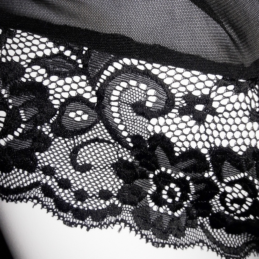 Black Sheer Mesh Lace Halter Lace Up Bodysuit - Picture 4 of 4
